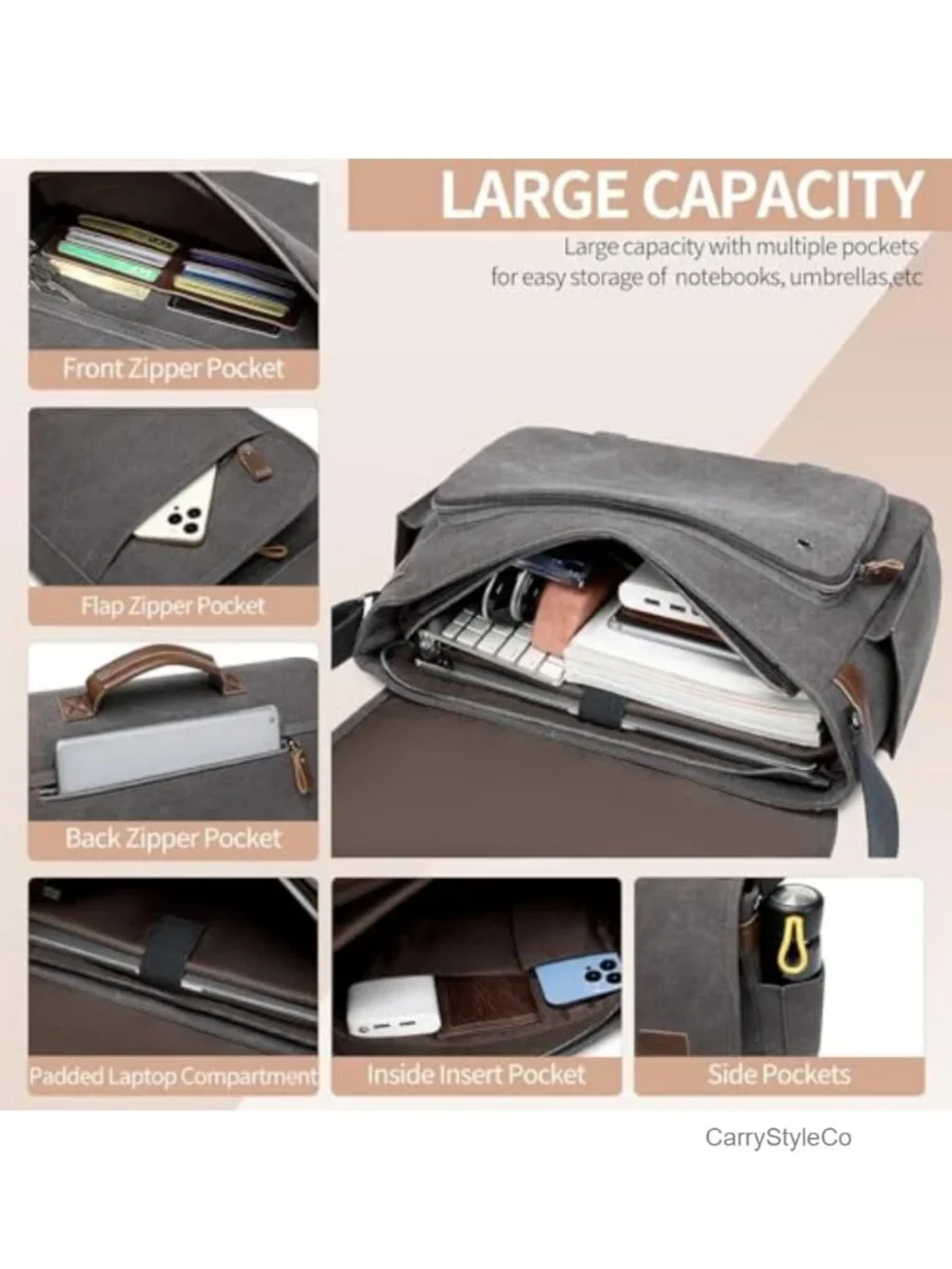 17 inch Laptop Messenger Bag for Men Canvas Briefcase with Padded Laptop Sleeve